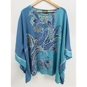 Bob Mackie Wearable Art Paisley Batwing Poncho Coastal Tunic Blouse Women RR04